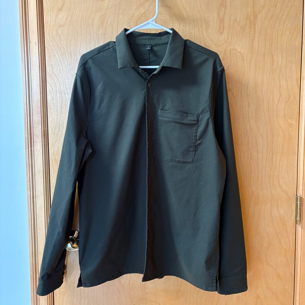 Lululemon Commission Shirt Mens Large Olive Green Long Sleeve Tech Button Down